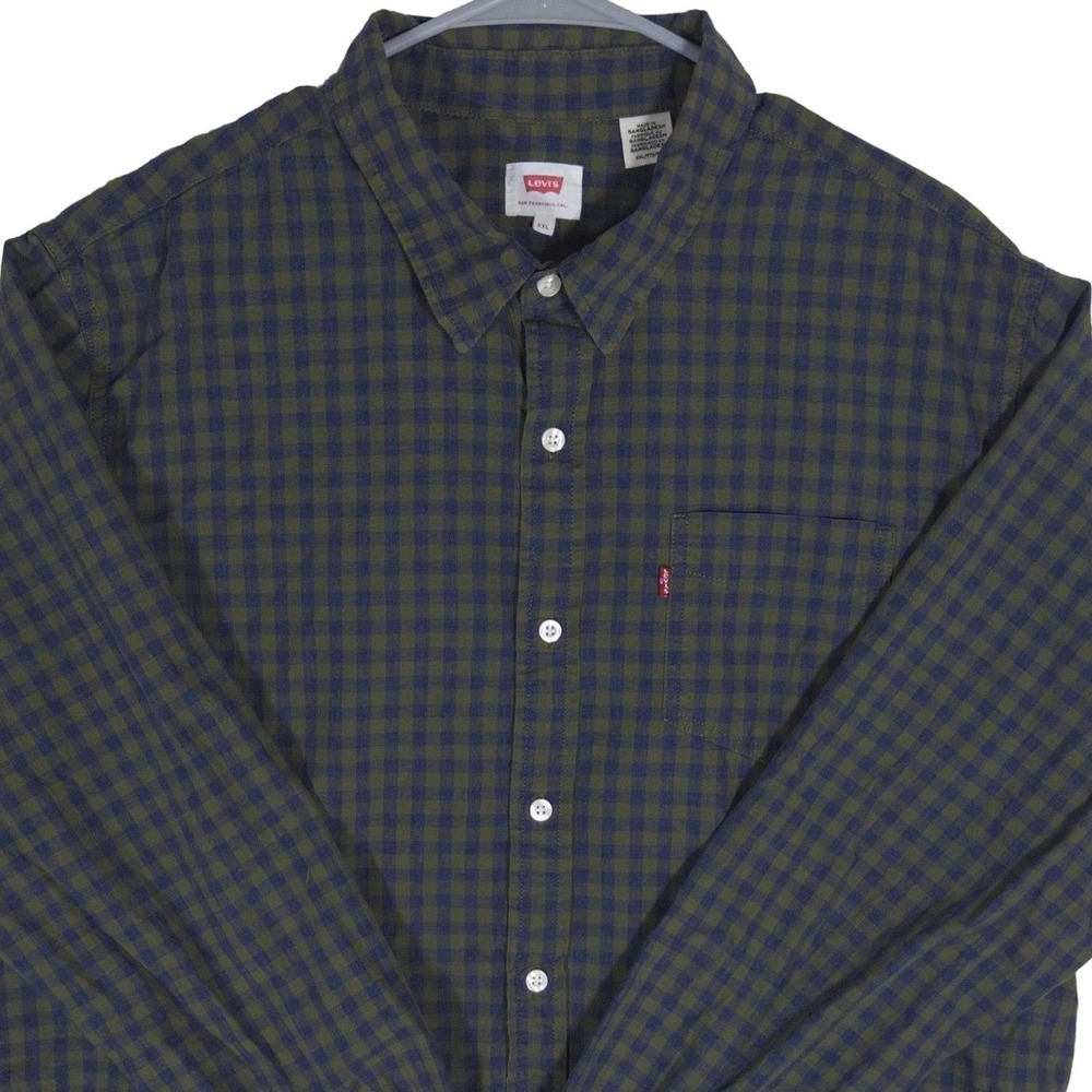 Levi's Button Down Shirt XXL Mens Gingham Check Long Sleeve Green Blue